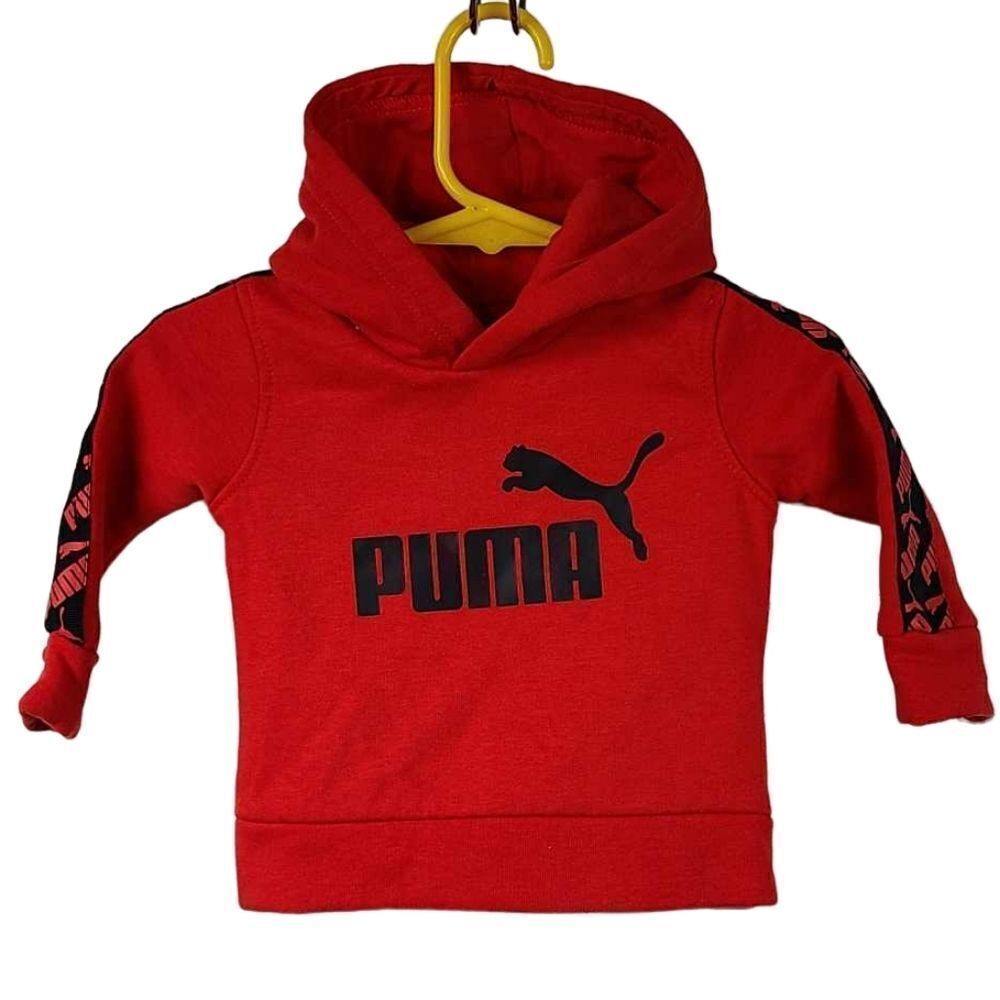 Baby Boys 0-3M Red Puma Hoodie Fleece Sweatshirt Logo Graphic Winter Pullover